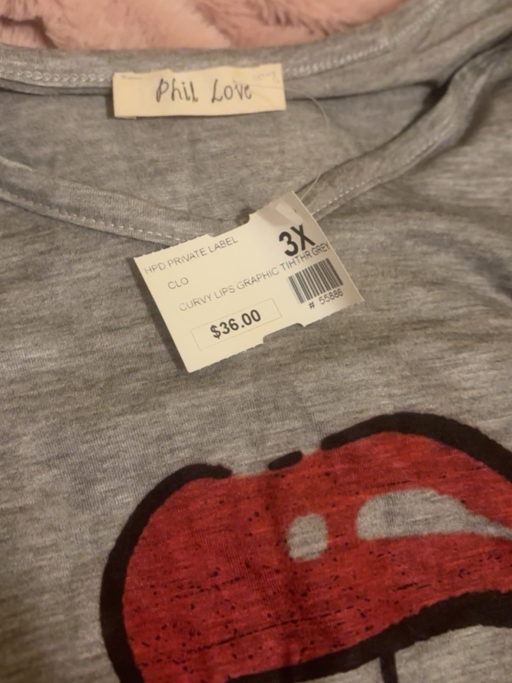 Kids' Gray Graphic Tee with Red Lips